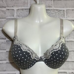La vie en rose Gray Polka Dot Lace Bra, 36C